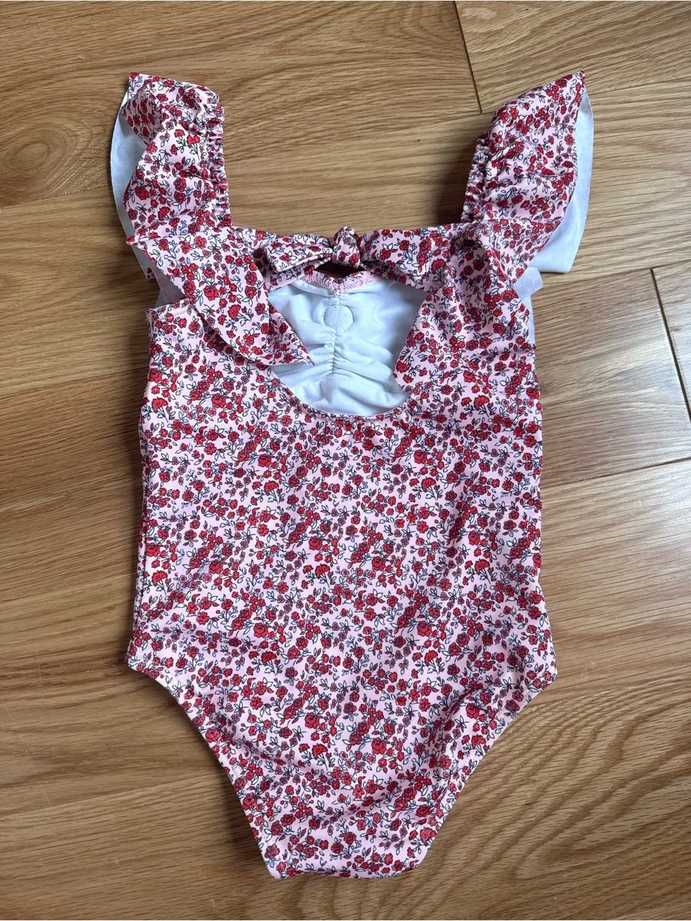 Janie and Jack Pink and Red Floral One-Piece Swimsuit with White Flower